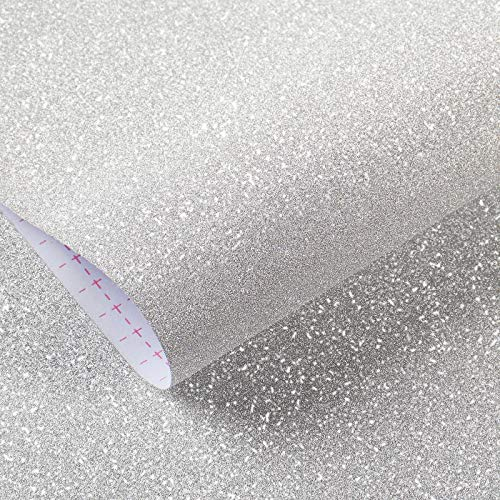 Livelynine Silver Glitter Wallpaper Self Adhesive Vinyl Wrap Sticky Back Plastic Roll for Dresser Furniture Cupboards Counter Desk Crafts Self Adhesive Wallpaper for Living Room Stickers 40CMX200CM