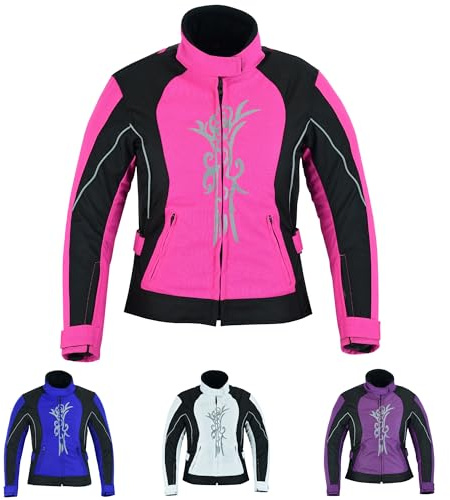 warrior gears Motorradjacke für Damen mit Grafikstickerei, wasserdichte Jacke für Damen, Bikerjacken für den Außenbereich, CE-gepanzertes Motorradoberteil für Mädchen, designte Schutzausrüstung