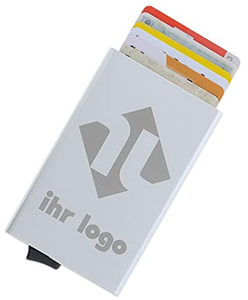 STEMPEL-FABRIK RFID Kartenhalter Silber mit personalisierter Gravur - Kreditkartenetui aus Aluminium - Geldbörse - Geldbeutel - Geschenk für Herren - Herrengeldbörse - Portemonnaie - Kartenetui