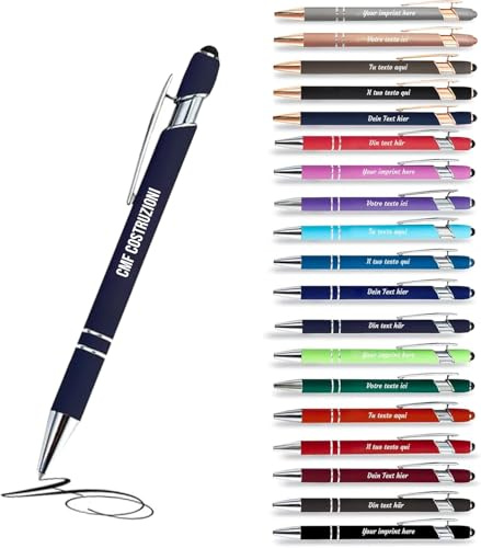 Jolis Papiers - x12 - Stift personalisiert 2 in 1 - Personalisierter Kugelschreiber mit Gravur I Chrom-Metall I Weicher Griff I schwarz schreiben I integrierter Stylus