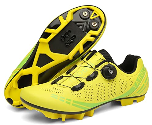 Uhclrr Herren MTB-Radschuhe Mountainbike-Schuhe Atmungsaktive Outdoor-Radschuhe Kompatibel Mit SPD-Stollen(46, Yellow)
