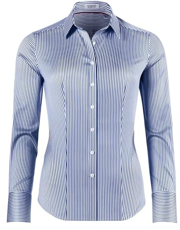 Vincenzo Boretti Blusa, Modern-Fit/Taglio Abbastanza Aderente, Colletto della Camicia, a Righe - Facile da Stirare Bianco/Blu Scuro 40