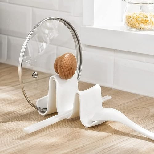 STARRY G 2PCS Pot Lid Holder Stand, Kitchen Utensils Rest, Wave Shaped Cooking Spoon Rest with Lid Holder, Countertop Organiser Rack for Ladles, Tongs, Spatula, Cooking Tools Flatware Rack