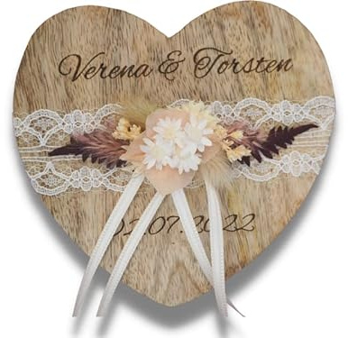Ringkissen Holz Herz boho rosa Trockenblumen