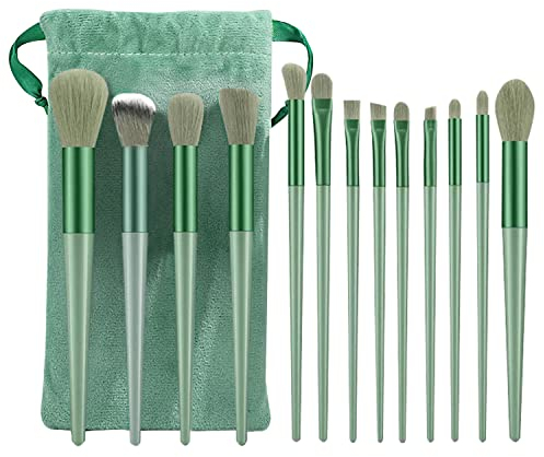 REEKNOKOL 13Pcs Makeup Brushes Set, Make up Brushes Professional Makeup Brush Soft Make Up Brush Set with Plush Bag for Face Blush Eyeshadow Lip Gloss Powder (Cyan)