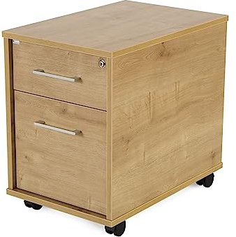 Rocada | Büroschrank mit Rollen | 40 x 59,5 x 58 cm | Schubladenschrank aus Holz mit Schloss | Büroschrank mit 2 Schubladen | Eiche