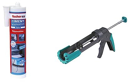 fischer - Ciment Express gris prêt à l'emploi - 1 cartouche de 310ml & wolfcraft 4352000 - Pistolet à Cartouche Mécanique MG 200 ERGO - Cartouches de 310 ml - Pression de 130 kg - Stop Goutte