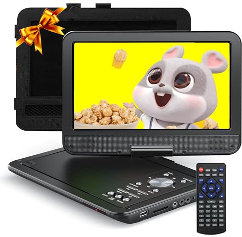 YOTON Reproductor de DVD portátil de 12,5'' con Pantalla giratoria HD de 10,5'' para Coche, Cargador de Coche, TV Sincronizada y proyector, sin restricción Regional (Blanco)