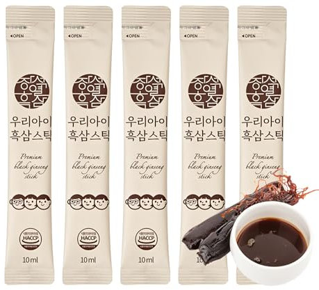 Premium Black Ginseng Extrakt Stick | 10ml x 5 Pack |Niedriger Zuckergehalt | Natürliche Energiequelle | Immunsystem Stärken | 6 Jahre Alter Ginseng | 9 Mal Gedämpft | Gesundheitsfördernd