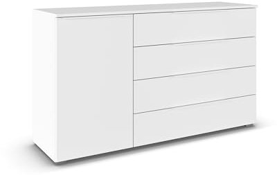 Rauch Möbel Monostar, Schlafzimmer Kommode mit 4 Schubkästen, 1-türig, Anschlag Links, Alpinweiß, 140x81x42cm