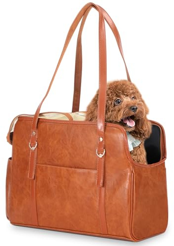 Lasaviin Hundetragetasche, modische Leder-Haustiertragetasche mit Taschen, von Fluggesellschaften zugelassene weichseitige Hundetragetasche für Welpen, Katzen, Hunde, Braun