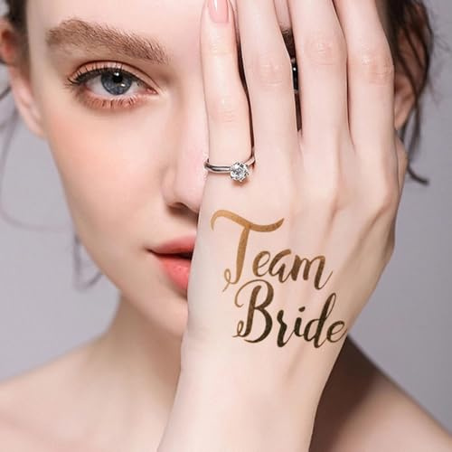 Junggesellinnenabschied Tattoos Set,12 Team Bride Tattoos und 2 Bride Tattoos Gold Temporäre JGA Tattoos für Bachelorette Partydeko Junggesellinnenabschied Accessoires JGA Frauen Hochzeitsdeko usw.