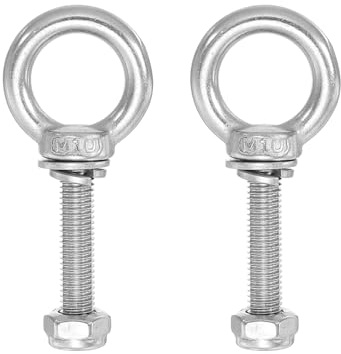 PATIKIL Pernos de Ojo para Levantamiento de Hombro, M10x50 Acero Inoxidable 304 Rosca Macho con Tuerca Hexagonal Arandela Plana para Colgar y Asegurar Cadena Cable de Alambre, 2 Sets
