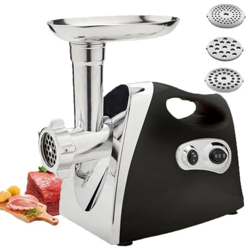 Picadora de carne eléctrica, máquina picadora de alimentos con 3 cuchillas, máquina llenadora de salchichas multifuncional (White)
