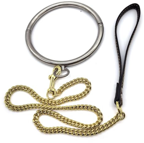 Soarvlorfy Edelstahl Metall Kragen Runden Halsring Sklave BDSM Bondage Neck Collar mit Ketten Fetisch sm Halsreif/Halsband Erwachsenen Spiele Sexspielzeug für Mann Frau Paare Fesseln,Gold,11.7cm