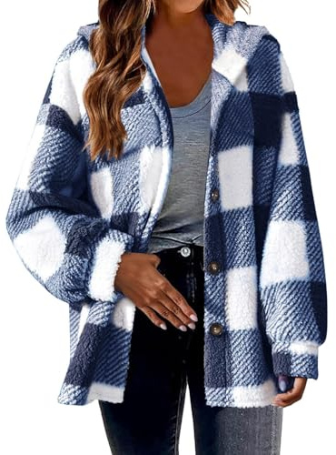Giacca di peluche da donna Teddy – Giacca a quadretti da donna invernale per la transizione cappotto corto di grandi dimensioni cappotto invernale vintage in lana Teddy Fleece camicia a quadretti