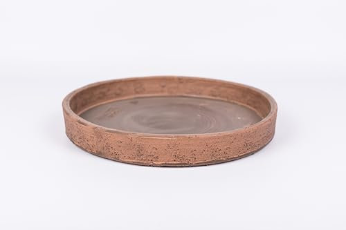 Cubremacetas de barro, plato de barro rústico artesanal modelo cubremacetas de 22x3cm.