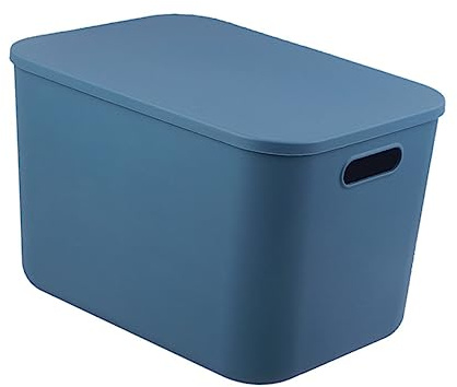MUSISALY Contenitore Portaoggetti per Cosmetici in Pp Blu, Grande Capacità, Struttura Robusta e Leggera, per Bagno e Lavanderia con Coperchio e Maniglie