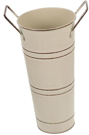 BESTOYARD Vintage Retro Iron Flower Bucket Handle, Beige Metal Vase for Flowers Arrangement, Leak-proof Rustic Floral Pot Suitable for Home and Garden Decor