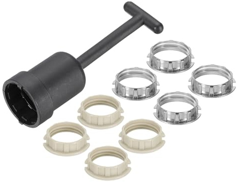 PATIKIL Kit de Anillos de Casquillo de Luz G9, Adaptador de Porta Pantallas de Lámpara 8 Anillos de Plástico/Aleación de Zinc con Herramienta de Extracción, 95mm Blanco/Tono Plateado