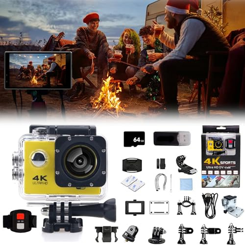 2025 Upgrade Roamix Vision 4k Camera, Roamix Vision 4k Action Camera with 170° Wide Angle, Roamix Vision+ 4k WiFi Diving Sports Camera, Dv HD Waterproof Outdoor action camera 4k (YELLOW)
