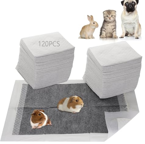 PEFAVPRO Almohadillas para pipí de cobaya, Absorbentes para Conejos, Forros Desechables para jaulas para hámster, Conejo, hurón, Chinchilla y Otros Animales pequeños (45 cm x 33 cm, 120 Piezas)