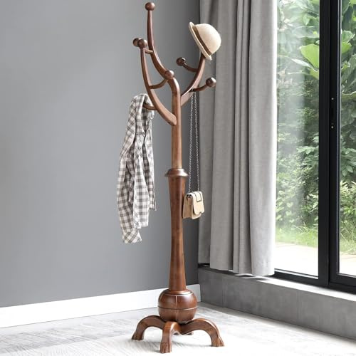 Bekrvio Coat Rack Freestanding Wood Tree Rack with 8 Hooks, Creative Design Tree Branch-look, Coat Tree Clothes Jacket Hanger Stand with Stable Sphere Base for Entryway, Hallway, Bedroom - Load 73kg