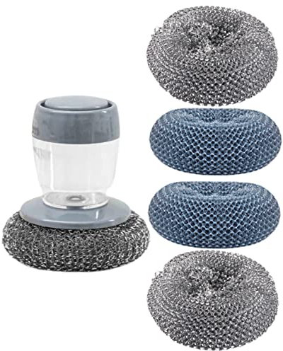 Baluue Automatic Liquid Dispensing Kitchen Washing out Brush with Plastic and Stainless Steel Materials, Palm Scrubbing Brush Designed to Reach Hard to Clean Places for Home Dish and Pot
