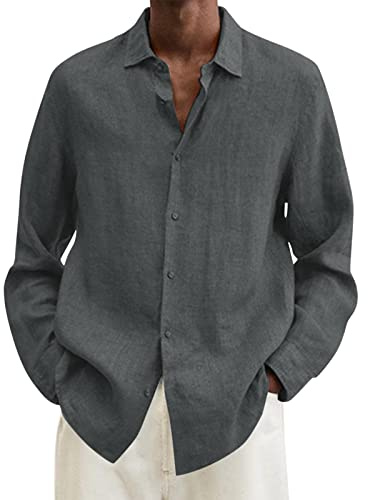2025 Camisa de Manga Larga Hombre Algodón y Lino Camiseta Casual Color sólido Cuello Solapa Botones Primavera Verano Moda Original T-Shirt Suelto Fiesta Transpirable Talla Grande Ocio Comodidad Tops