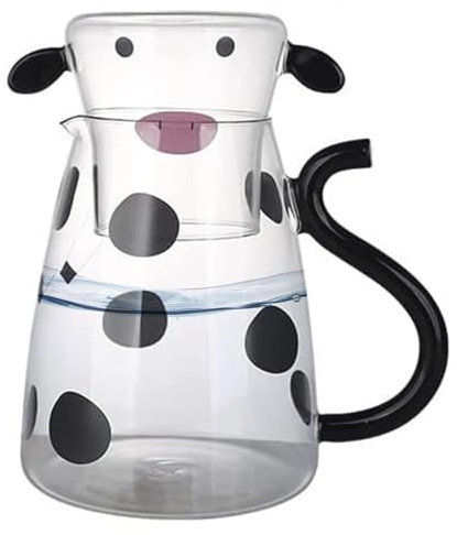 Cow Glass Water Pitcher, Water Carafe Set with Cup, Cute Cow Design, 1 for Milk, Tea, Midnight Drinks, Includes Mug and, with Bedside for Drink, Kettle, Themed with, for Adorable