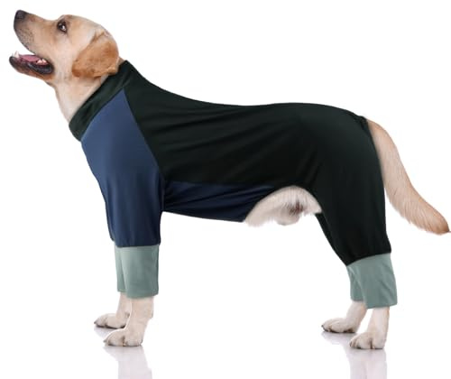 Hjumarayan Pijama Perro Grande, Body Perro Post Cirugía Body Quirurgico Elástico Mono con Cremallera Trasera, Cobertura Total Traje Postoperatorio Fresco y Cómodo para Paseos, Negro 5XL