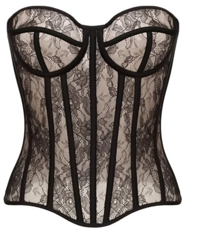 WS Waist Secrets Perfect Corset NYC OVERBUST Mesh Corset Top Lace up Shapewear with 15 Steel Boned (Color Black, L)