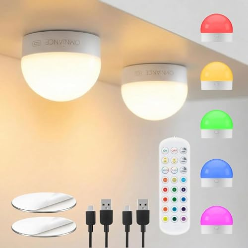 Auraglow Rechargeable Wireless LED Light Bulb with Remote – Battery-Powered, Dimmable, Colour-Changing, Wall or Ceiling Magnet Mounted (2 Pack)
