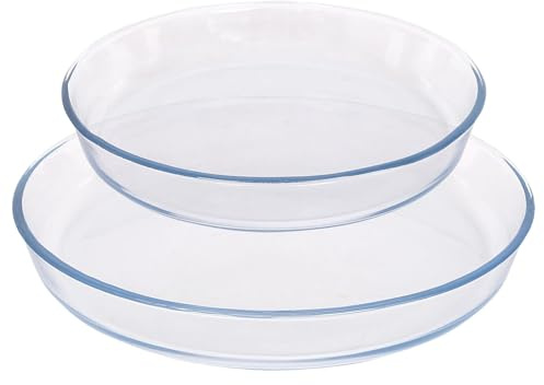 Argon Tableware Round Glass Oven Dish Set - 2 Sizes - 2pc Deep Baking Casserole Lasagne Roasting Roaster Cooking Tray Bowl | Microwave Safe, Freezer Safe