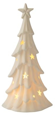 MELETĒ LED Ceramic Christmas Tree Table Light – 24cm, White Finish, Battery Operated (Batteries Included) – Indoor Decorative Ornament for Christmas, Festive Display or Everyday Décor
