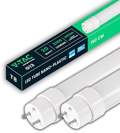V-TAC 2X Tubi LED 150 CM con attacco G13 20W - 2100 Lumen - Chip Samsung - Tubi LED per Soffitto, Parete, Garage, Negozio - Tubo LED forma T8 - Sostituzione Neon - Luce 6400K Bianca Fredda