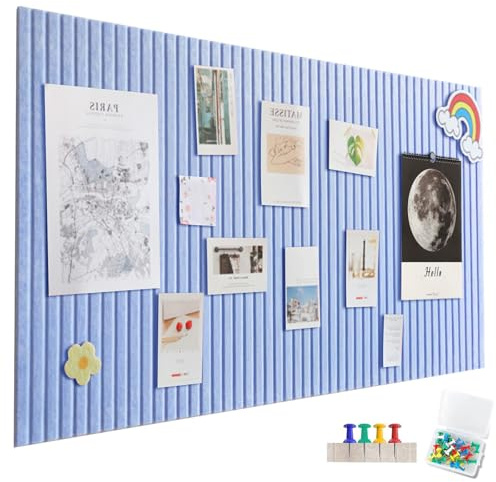 60 x 40cm Große Filz Pinnwand Selbstklebend ，vertikaler Streifen dekorative Pinnwand aus Filz,Filzboard, faltbare Fototafel Memotafeln Memo Boards Bulletin Board für Büro Küche，Hellblau