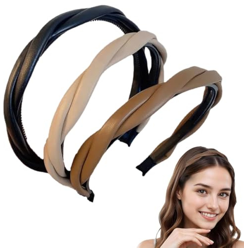 3 Stück Damen Stirnbänder, Leder Stirnband, rutschfestes Haarband, geeignet für Sport, Yoga, Make-up