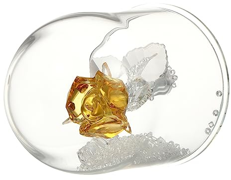 HAMPPLIES Preserved Rose Figurine Glass Dome Yellow Crystal Flower Ornament Eternal Love Decoration for Home Wedding Reception Gift