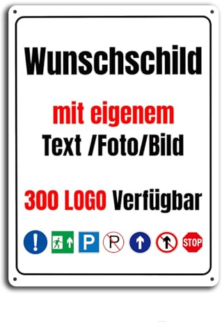 Schilder selbst gestalten, Schild personalisiert, 9 Größen Über 300 Logo-Optionen, mit Foto/Text/Logo, Aluminium/Eisen-Material, Wasserdicht und UV-beständig (30x40cm - Eisen-Vertikal)
