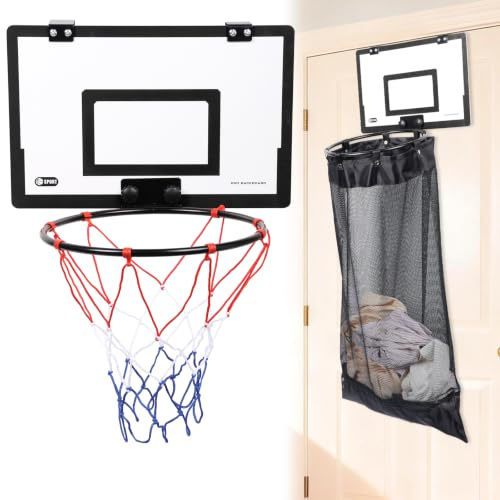 VAVPUP 2-in-1 Over the Door Basketball Laundry Hamper and Basketball Hoop,Durable Hanging Sports Laundry/Clothes Basket with Hoop and a Bottom Zipper for Kids Teen Bedrooms,Dorm Rooms,Bathroom(black)