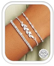 LOLIAS 3 Stück Armband Silber 925 Damen Wasserfest Schmuck Damen Mädchen
