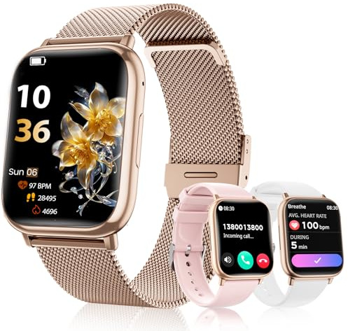 SLOKSFil Smartwatch Damen mit Telefonfunktion, 3 Armbänder 1.83 HD Fitness Tracker mit 24H Pulsmesser SpO2 Schlafmonitor 120+ Sportmodi IP68 Schrittzähler Smart Watch für iOS Android Roségold