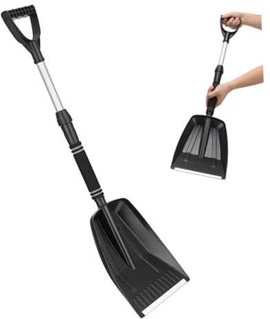 PACKOVE Pala da Neve Portatile Retrattile 28-34 Lama Ispessita e Manico Robusto Pala da Neve per Vialetto e Auto Leggera e Smontabile per Rimozione Efficiente di Ghiaccio