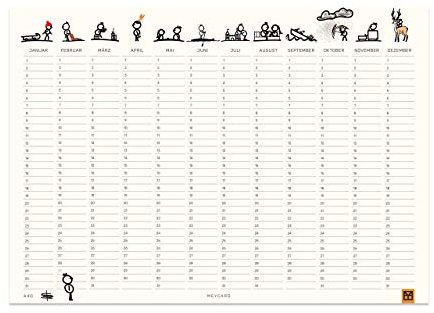 MEYCARD - A4Q, 4 Jahresplaner, Geburtstagskalender, illustriert, dickes Designpapier, jahresunabhängig, DIN A4