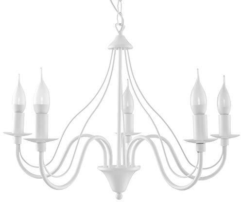 SOLLUX lighting Kronleuchter Hängelampe Hängeleuchte - Deckenlampe Stahl - 5 Flammig - LED Lampe Glühbirne - Weiß Minerwa