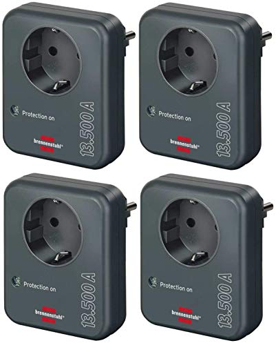 Brennenstuhl Adaptador de enchufe (con protección contra sobretensiones 13.500 A, adaptador como protección contra rayos para aparatos eléctricos), color gris antracita (4 unidades)