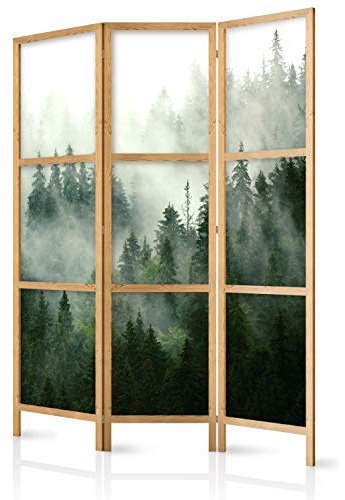 murando - Paravent Raumteiler Holz Wald Landschaft, 135x172 cm, 3-teilig | Mobiler Sichtschutz, sofort einsatzbereit, Holzrahmen, ideal fürs Wohnzimmer oder Büro, geruchsneutral, lichtbeständig