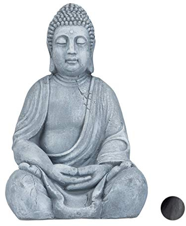 Relaxdays Statua del Buddha Seduto XL, 50 cm, Feng Shui, per Esterni, Decorativa, Grigio Chiaro