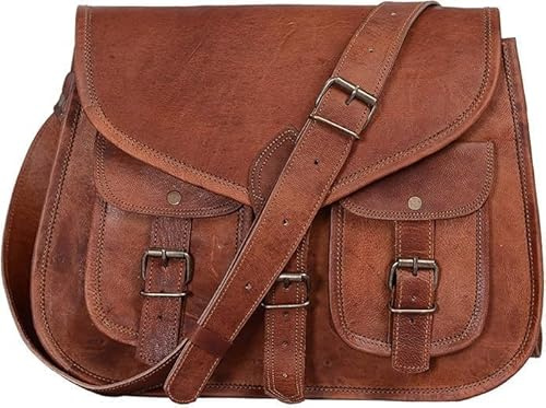 ALASKA EXPORTS - 35,6 cm Leder Geldbörse Damen Schultertasche Crossbody Satchel Damen Tragetasche Reise Geldbörse Echtleder, braun, 9 X 11 X 3.5 INCH